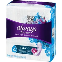Discreet Moderate Long Incontinence Pads, 54 Count