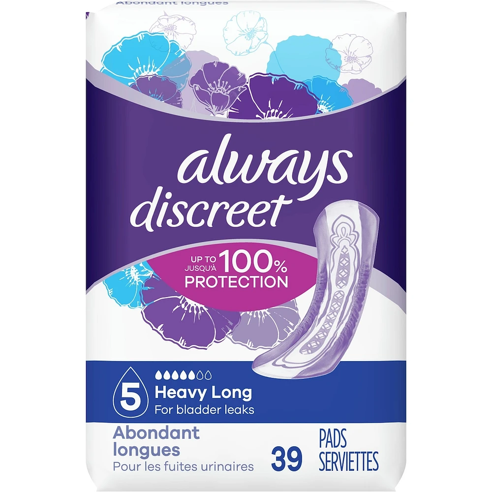 Discreet Heavy Long Incontinence Pads, 39 Count