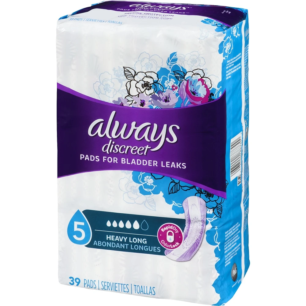 Discreet Heavy Long Incontinence Pads, 39 Count