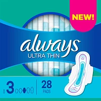 Always Ultra Thin Pads Size 5 Extra Heavy Overnight Absorbency Unscented with Wings