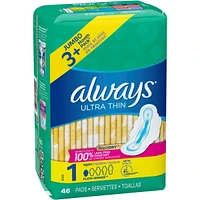Serviettes Always Ultra Thin, régulières avec ailes, taille 1, non parfumées