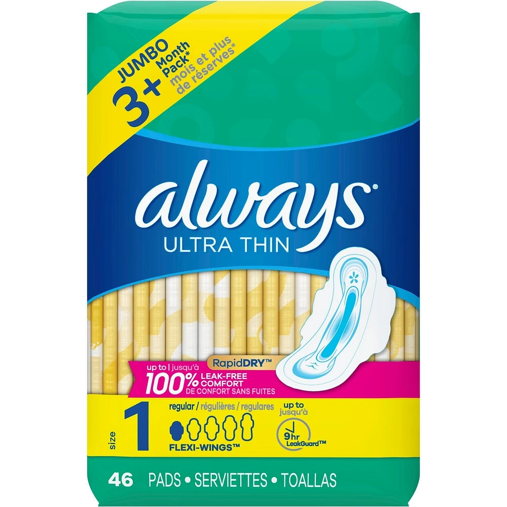 Serviettes Always Ultra Thin, régulières avec ailes, taille 1, non parfumées