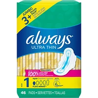 Serviettes Always Ultra Thin, régulières avec ailes, taille 1, non parfumées