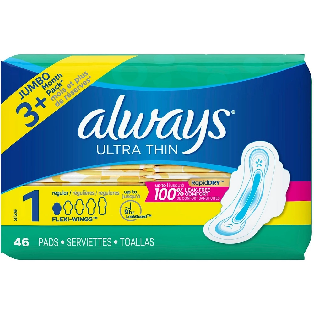 Serviettes Always Ultra Thin, régulières avec ailes, taille 1, non parfumées