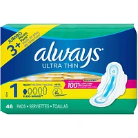Serviettes Always Ultra Thin, régulières avec ailes, taille 1, non parfumées
