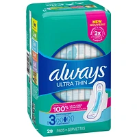 Always Ultra Thin Pads Size 3 Extra Long Super Absorbency Unscented with Wings