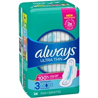 Always Ultra Thin Pads Size 3 Extra Long Super Absorbency Unscented with Wings