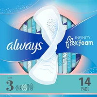 Always Infinity FlexFoam Pads for Women, Size 3, Extra Heavy Absorbency, Unscented, 14 Count
