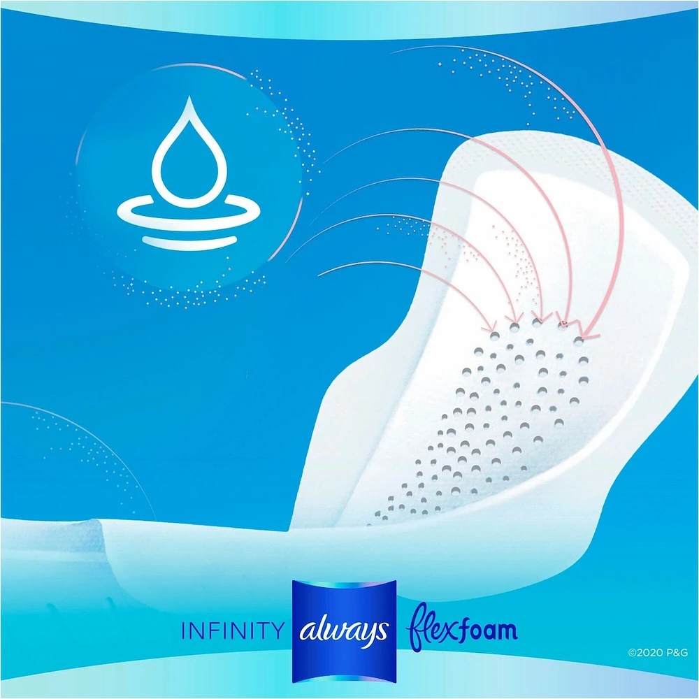 Always Infinity FlexFoam Pads for Women, Size 3, Extra Heavy Absorbency, Unscented, 14 Count