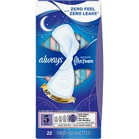 Serviettes Always Infinity FlexFoam, nuit, flux très abondant, taille 5, jusqu’à zéro sensation et zéro fuites pendant 12 heures, avec ailes, np, 22 u