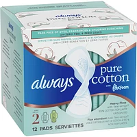 Always Pure Cotton with FlexFoam Pads Size 2, 12 Count