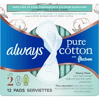 Always Pure Cotton with FlexFoam Pads Size 2, 12 Count