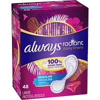 Radiant Daily Liners Regular Absorbency Unscented, 48 Count
