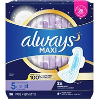 Maxi Overnight Pads with Wings for Women, Size 5, Extra Heavy Overnight Absorbency, Unscented