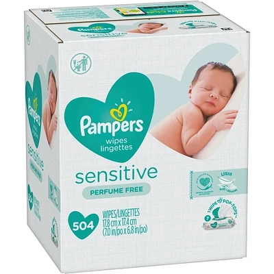Pampers Baby Wipes Sensitive Perfume Free 7X Pop-Top Packs 504 Count