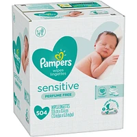Pampers Baby Wipes Sensitive Perfume Free 7X Pop-Top Packs 504 Count