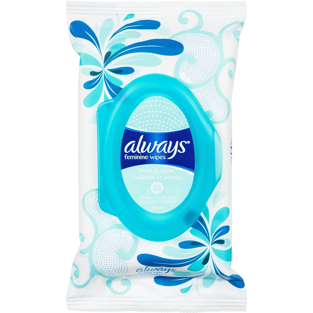 Always Feminine Wipes, Fresh & Clean, Soft Pack, 32 Count