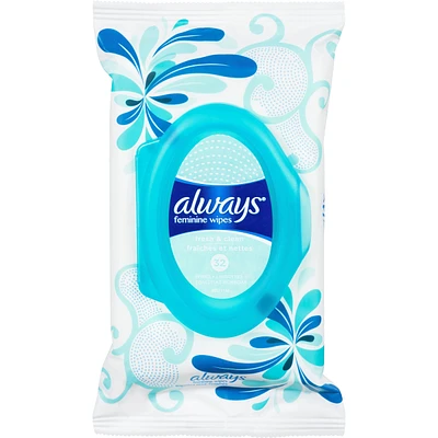 Always Feminine Wipes, Fresh & Clean, Soft Pack, 32 Count