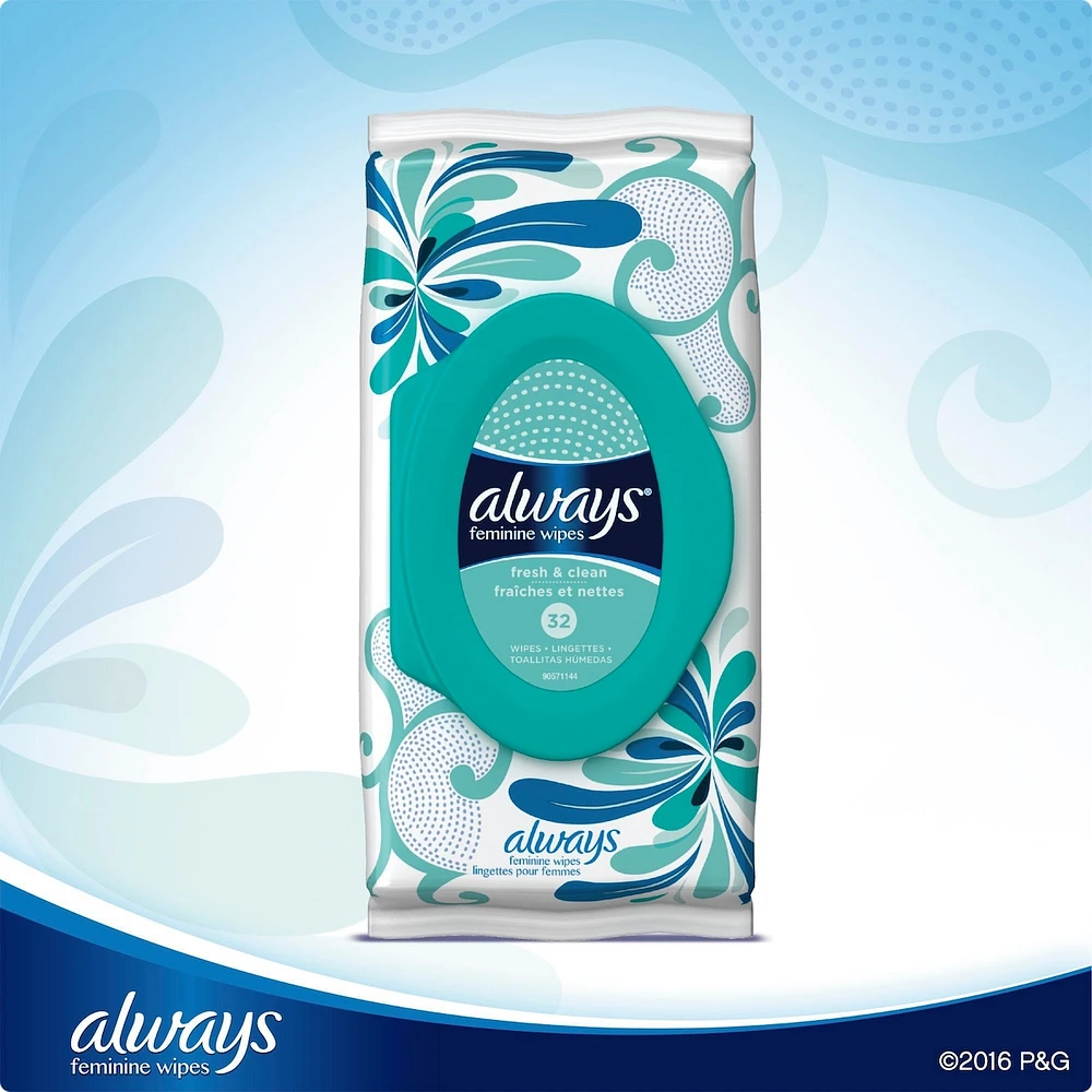 Always Feminine Wipes, Fresh & Clean, Soft Pack, 32 Count
