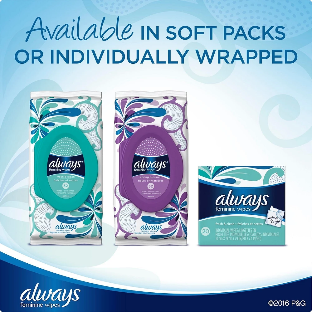 Always Feminine Wipes, Fresh & Clean, Soft Pack, 32 Count