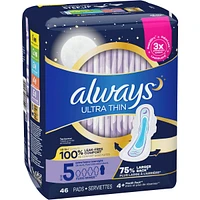Ultra Thin Overnight Pads with Flexi-Wings, Size 5, Extra Heavy Overnight, Unscented