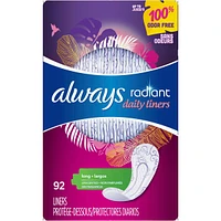 Always Radiant Daily Liners, Long, Unscented, 92 Count