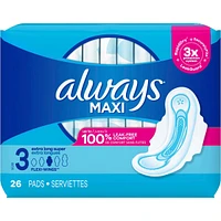 Always Maxi Pads Size 3 Extra Long Super Absorbency Unscented with Wings