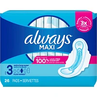 Always Maxi Pads Size 3 Extra Long Super Absorbency Unscented with Wings
