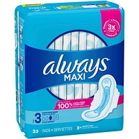 Always Maxi Pads Size 3 Extra Long Super Absorbency Unscented with Wings, 33 Count