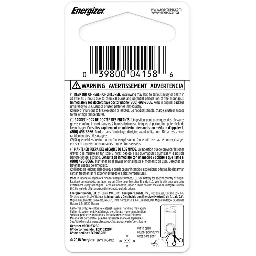 Pile miniature Energizer 1632 au lithium