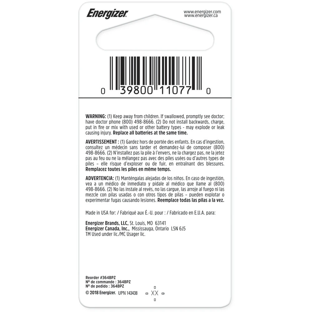 Pile miniature Energizer  l’oxyde d’argent