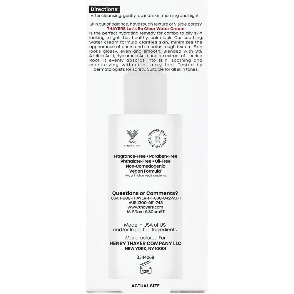 Let's Be Clear Water Face Cream, Moisturizer with Azelaic Acid and Hyaluronic Acid