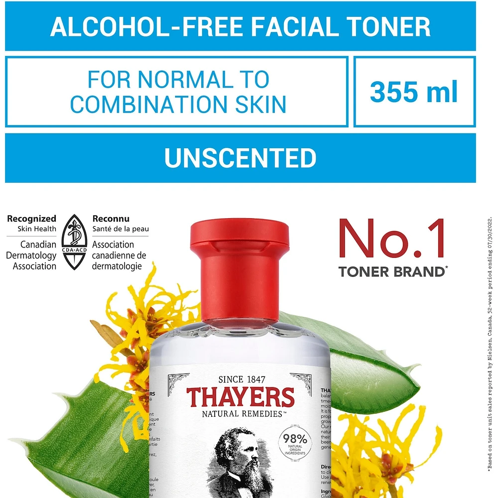 Unscented Alcohol Free Witch Hazel Face Toner with Aloe Vera