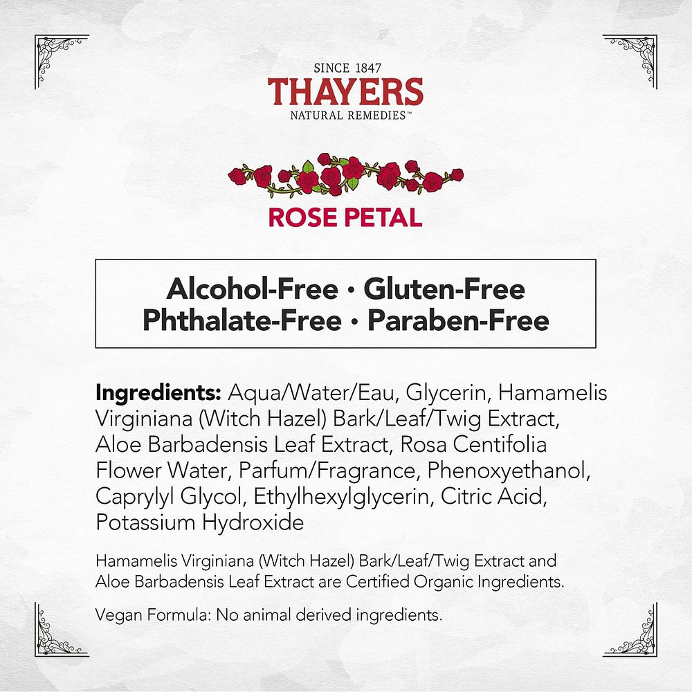 Rose Petal Alcohol-Free Witch Hazel Face Toner with Aloe Vera, Travel Size