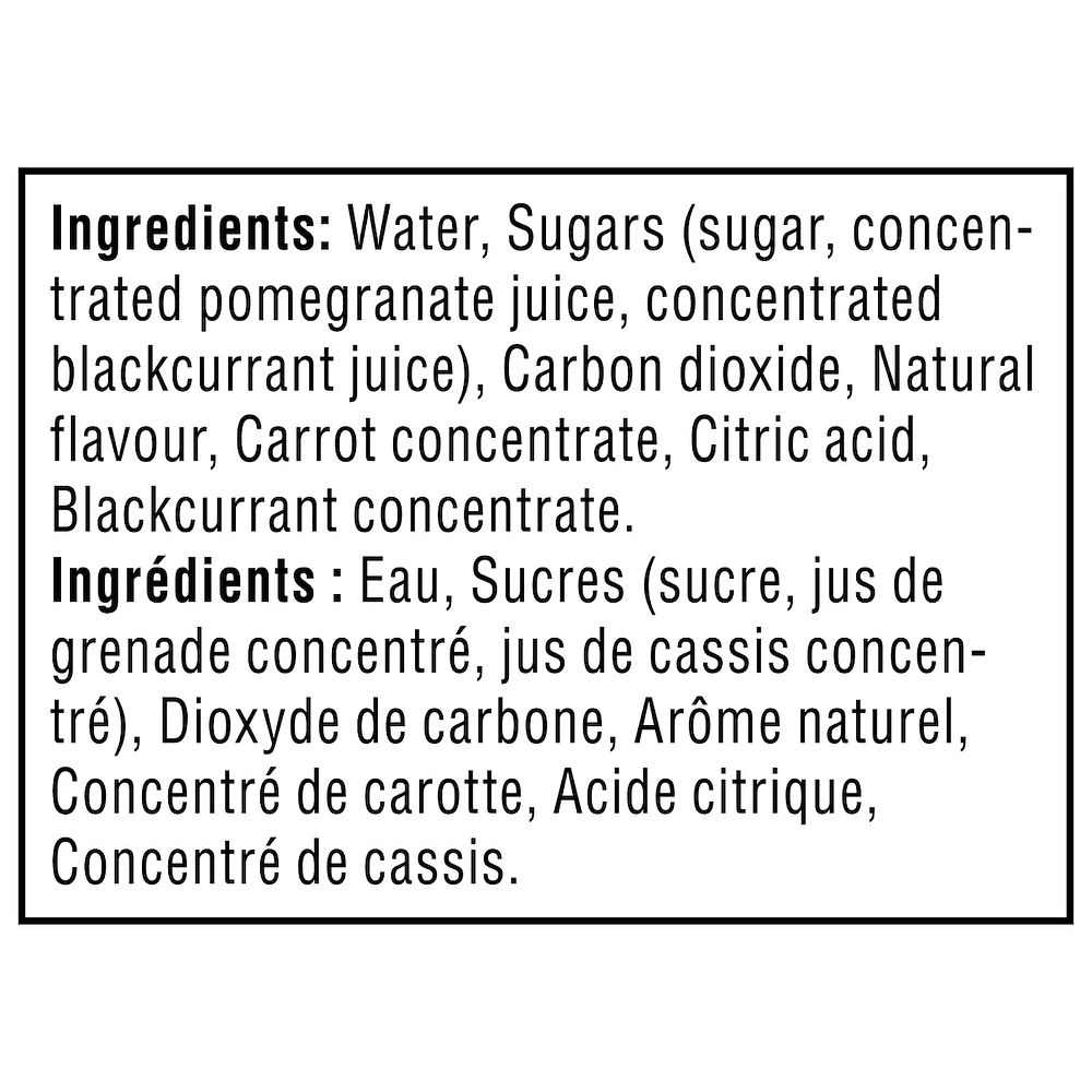 Boisson fruitée gazéifiée grenade et cassis
