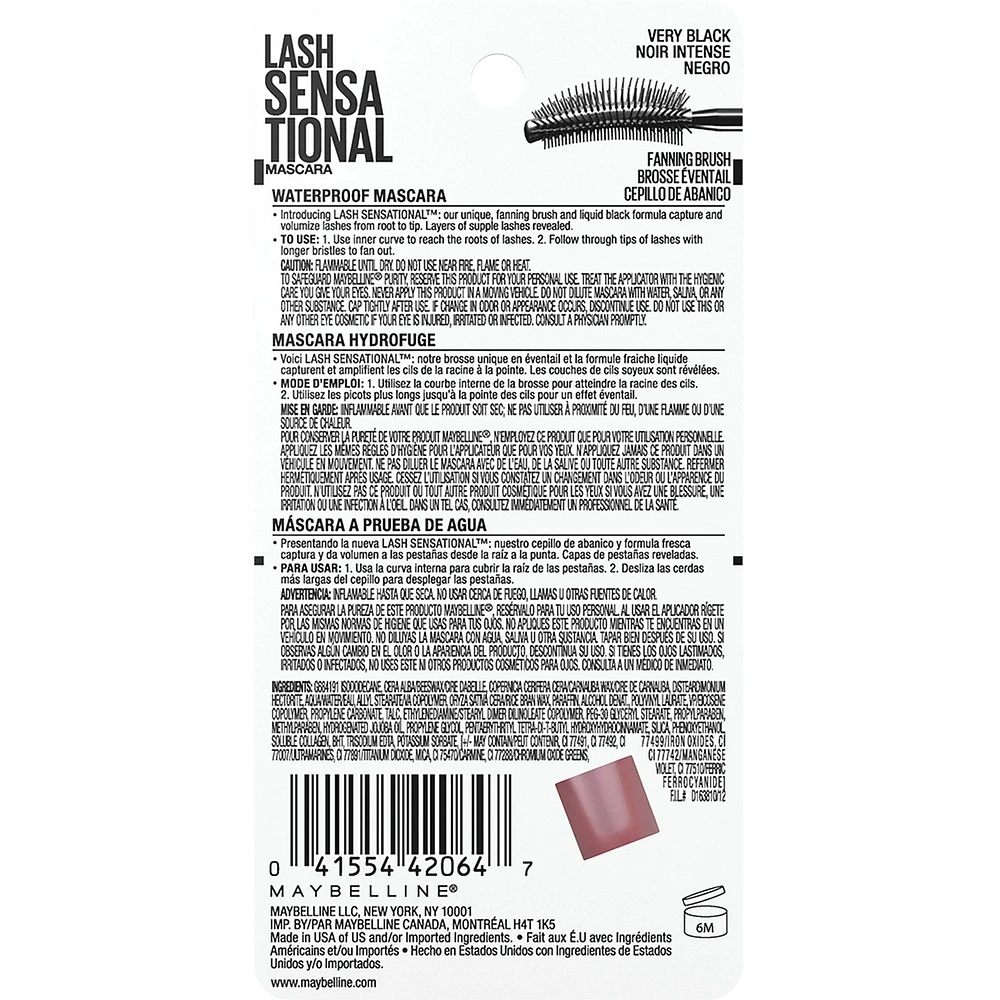 Lash Sensational Mascara, Full Fan Brush for Layered Lashes, Waterproof
