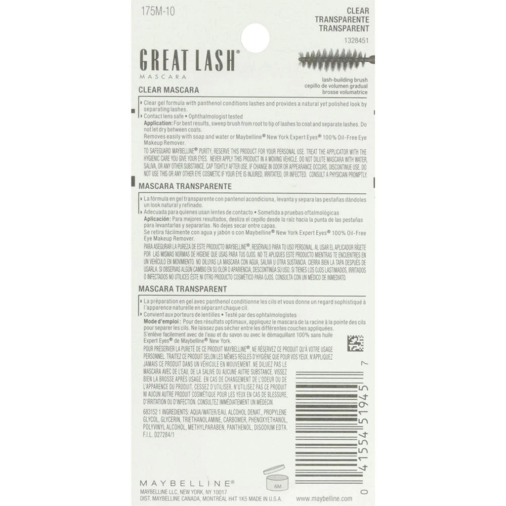 Great Lash Clear Mascara, Defines Lashes & Sets Brows, Natural Finish