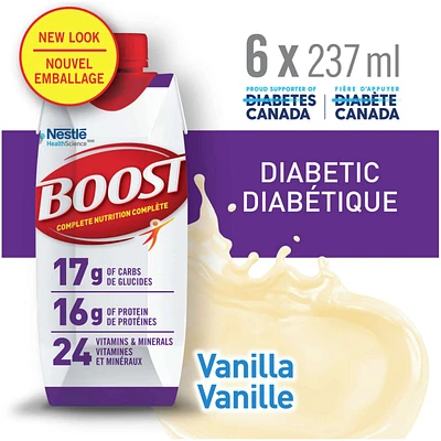 Diabetic Vanilla Nutritional Supplement Drink, Pack of 6, 6 x 237 ml