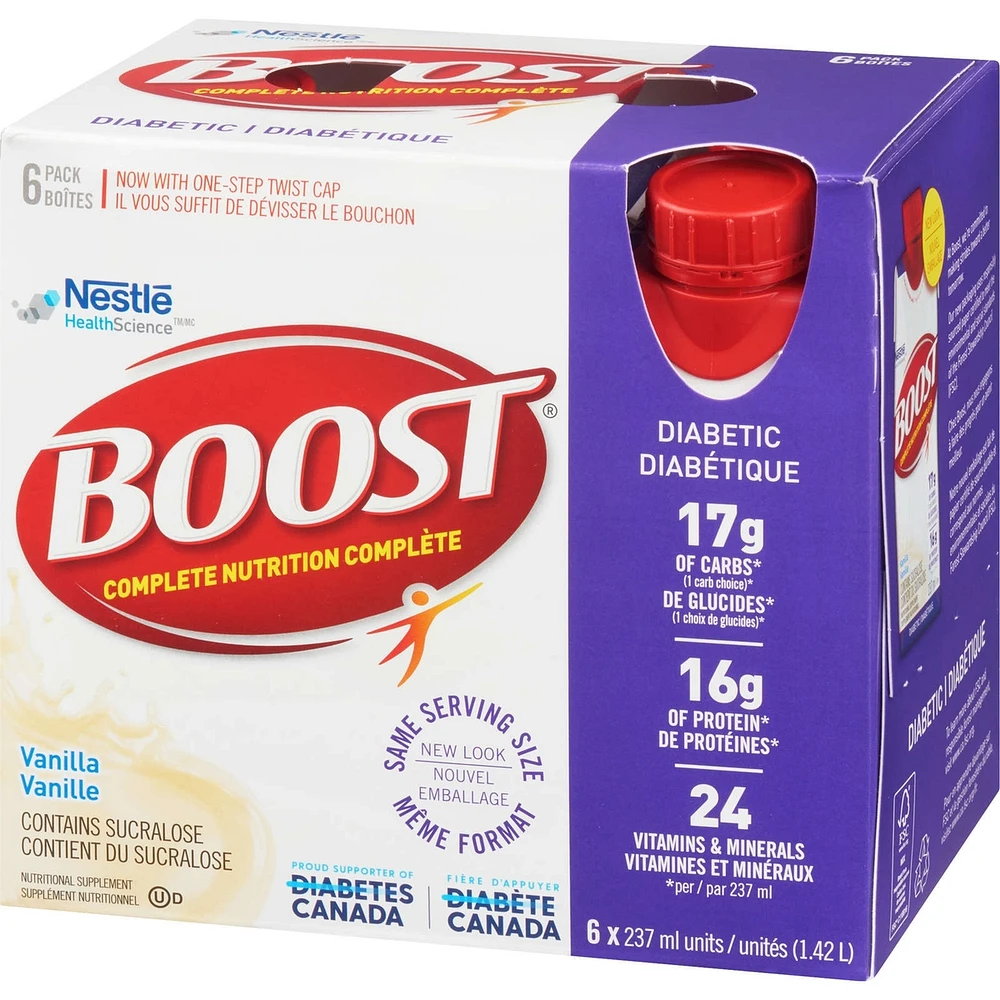 Diabetic Vanilla Nutritional Supplement Drink, Pack of 6, 6 x 237 ml
