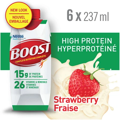 High Protein Strawberry Meal Replacement Drink, Pack of 6, 6 x 237 ml
