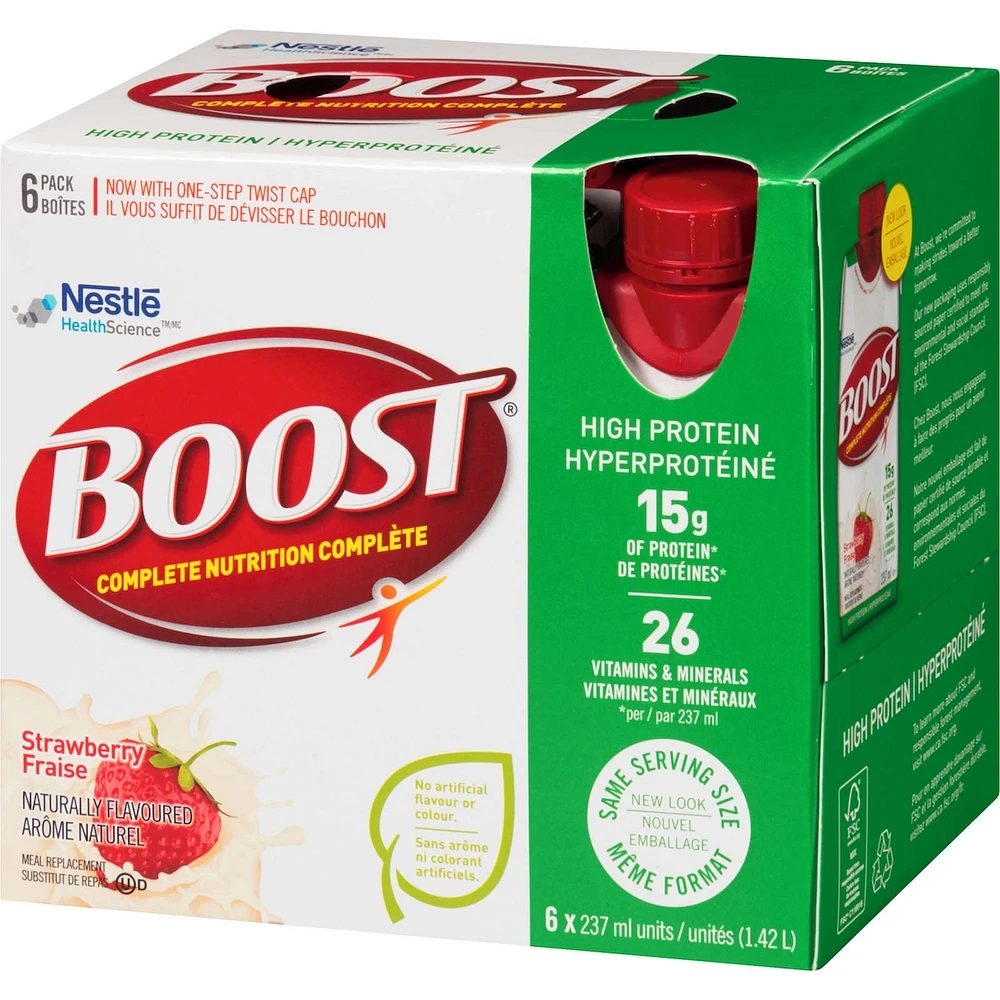 High Protein Strawberry Meal Replacement Drink, Pack of 6, 6 x 237 ml
