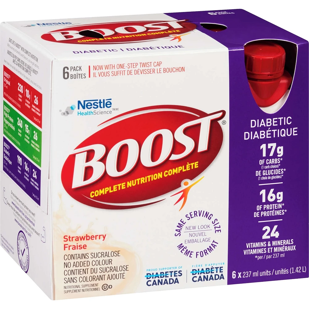 Diabetic Strawberry Nutritional Supplement Drink, Pack of 6, 6 x 237 ml