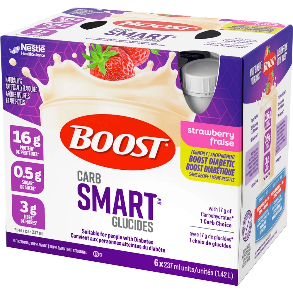 Diabetic Strawberry Nutritional Supplement Drink, Pack of 6, 6 x 237 ml