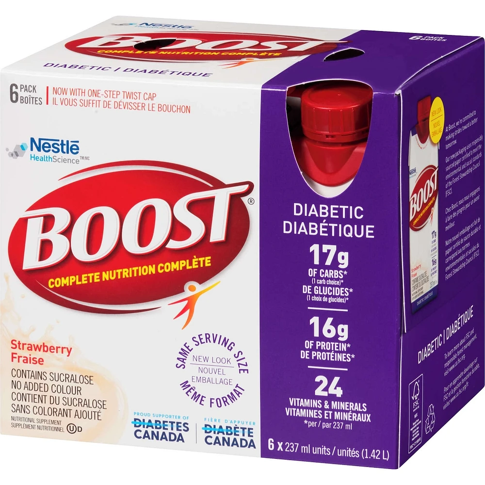 Diabetic Strawberry Nutritional Supplement Drink, Pack of 6, 6 x 237 ml