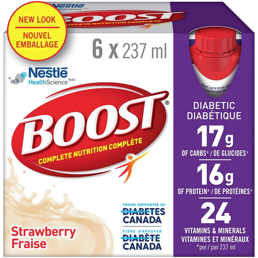 Diabetic Strawberry Nutritional Supplement Drink, Pack of 6, 6 x 237 ml