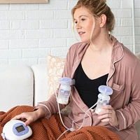 SignaturePro Double Electric Breast Pump, Portable, LCD Display, Includes Breast Pump Bag, 25mm Breast Pump Flanges and 2 Lansinoh Baby Bottles