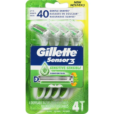 Gillette Sensor3 Sensitive Men's Disposable Razor - 4 Pack