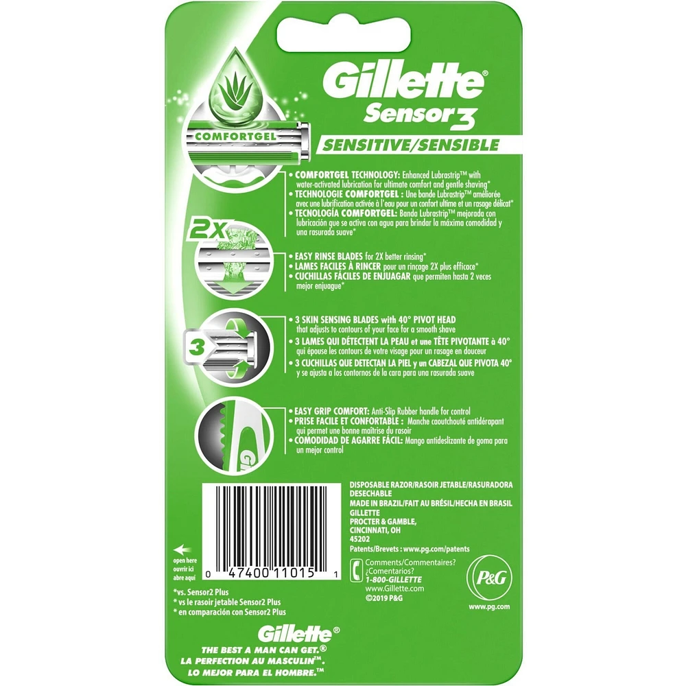 Gillette Sensor3 Sensitive Men's Disposable Razor - 4 Pack