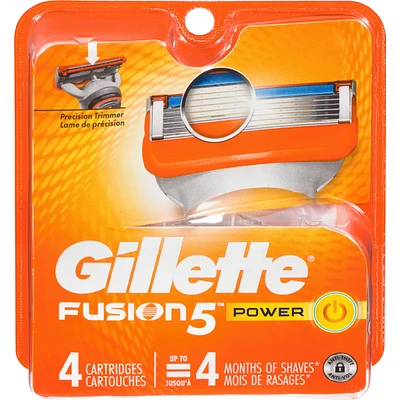 Gillette Fusion5 Power Razor Refills for Men, 4ct Razor Cartridges, Larger Lubrication Strip, Precision Trimmer, 5-Blade Razor Blades for Close Shave
