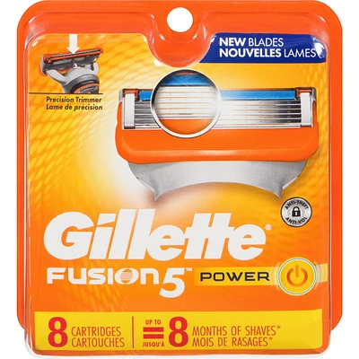 Gillette Fusion5 Power Razor Refills for Men, 8ct Razor Cartridges, Larger Lubrication Strip, Precision Trimmer, 5-Blade Razor Blades for Close Shave
